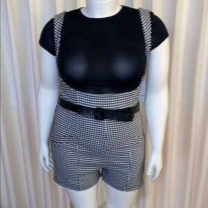 Unique Vintage Black and White Houndstooth Romper (undershirt not included)